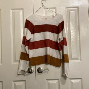White and Red Crew Neck Sweater